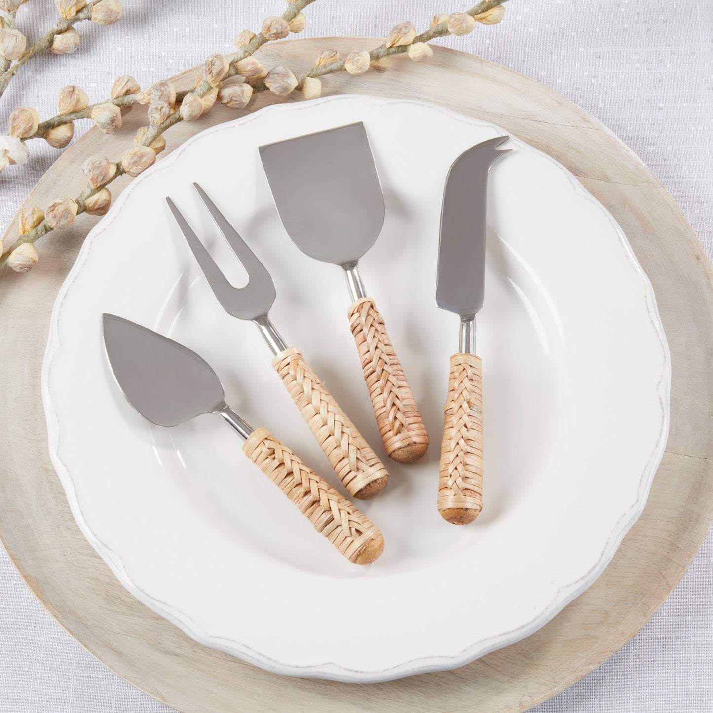 Rustic Charm Wicker Cheese Cutlery (Set of 4)